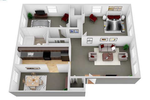 Floor plan for 2 beds, 1 bath, 1230 sqft